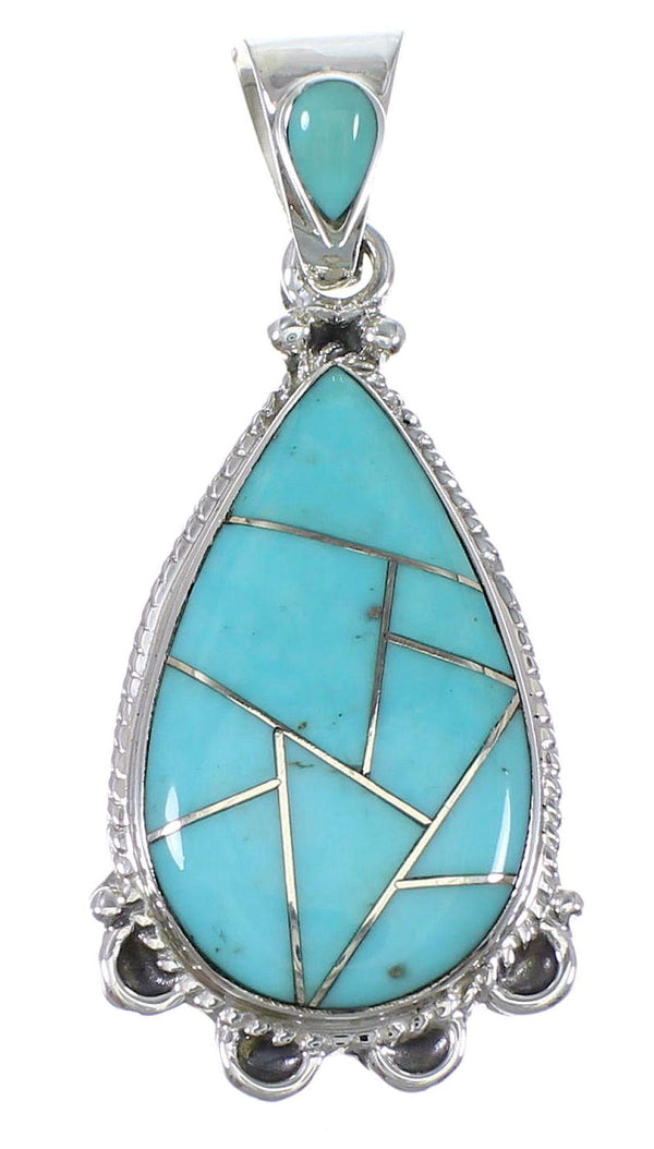 Turquoise Inlay Sterling Silver Southwest Pendant QX77425